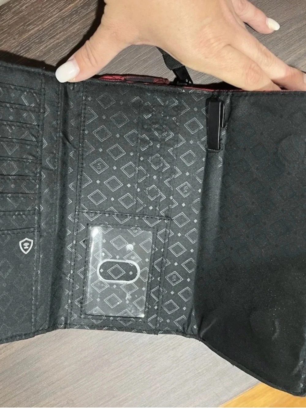 Vera Bradley Red and Black Quilted Buffalo Plaid Crossbody Wallet RFID